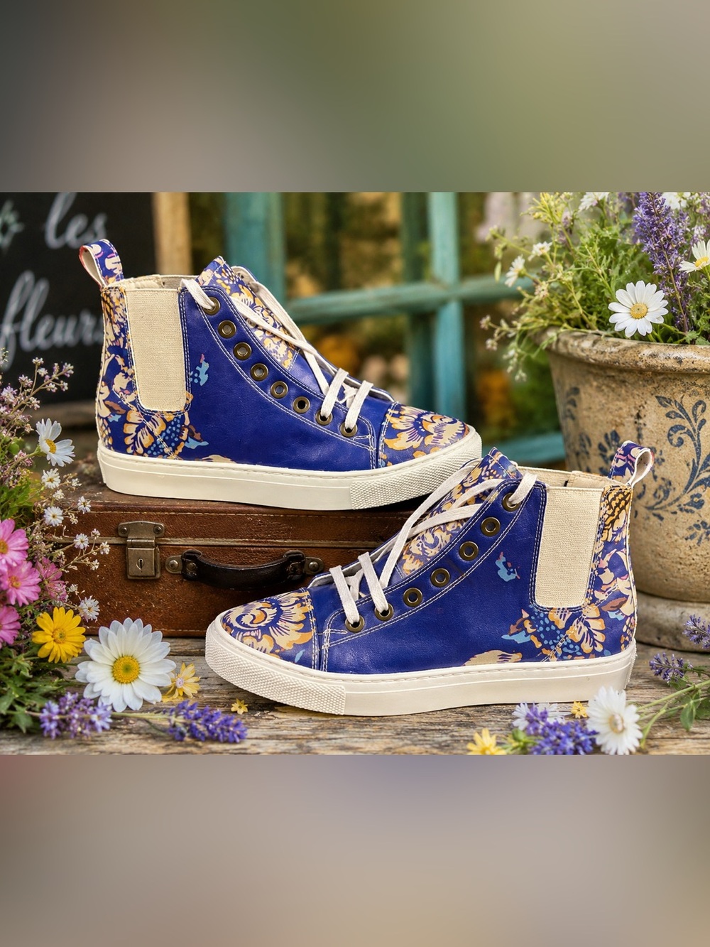 Goby Floral Print High Top Sneakers Women’s EU 35 US 5 Blue Chelsea Boots